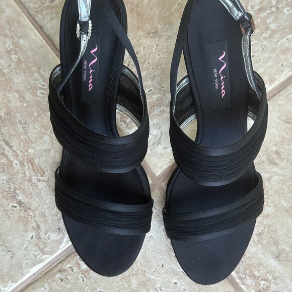 MIA BLACK MESH DRESS SHOE SANDALS HEELS W/RHINESTONE BUCKLE:PREOWNED BLACK 8 1/2 - Picture 8 of 15